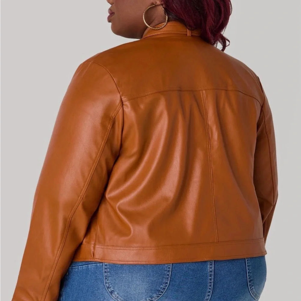 Ashley Stewart Women's Brown Leather Jacket - Picture 3 of 3